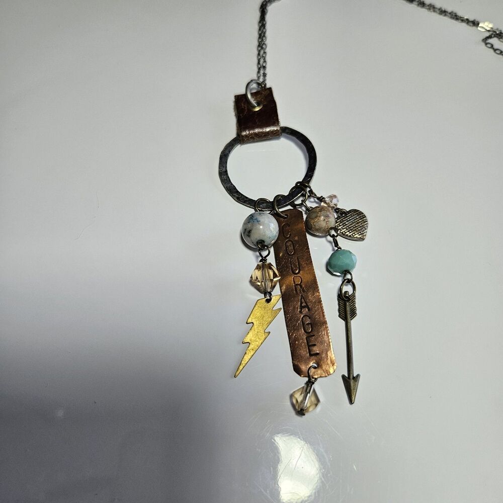 Handmade Long Multicolored Metal Pendant Necklace Courage 34-38.5"